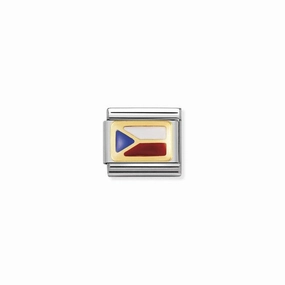 Nomination Composable Link Czech Republic Flag, 18K Gold & Enamel