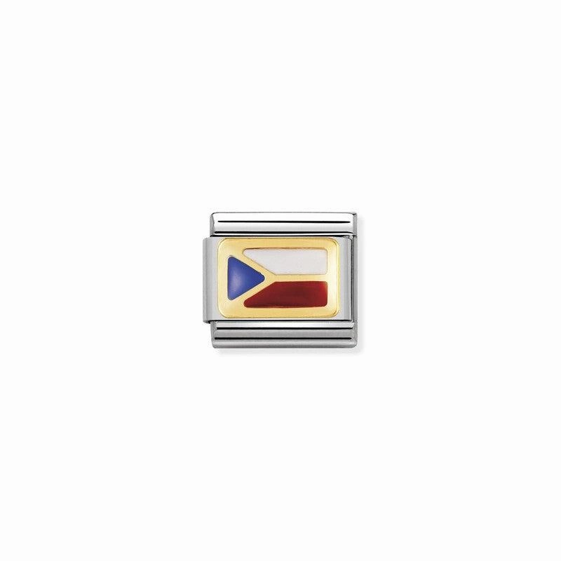Nomination Composable Link Czech Republic Flag, 18K Gold & Enamel
