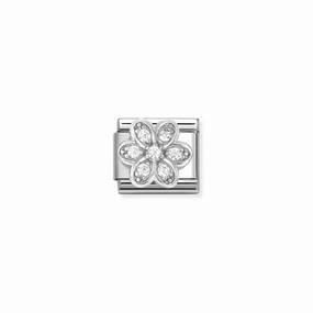 Nomination Composable Link Daisy White Cubic Zirconia, Silver