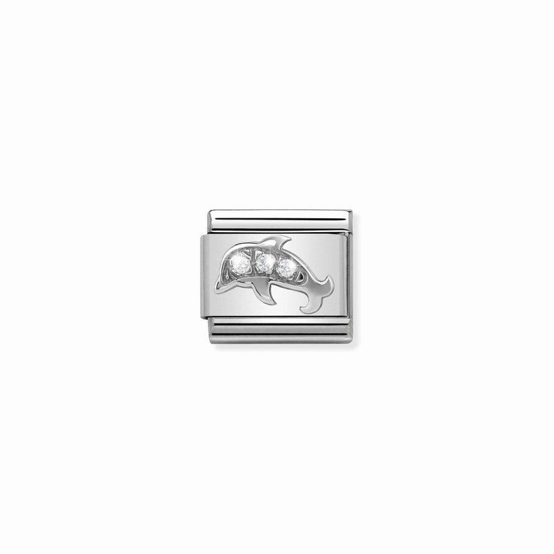 Nomination Composable Link Dolphin, Cubic Zirconia, Silver