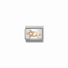Nomination Composable Link Double Stars, Cubic Zirconia, 9K Rose Gold