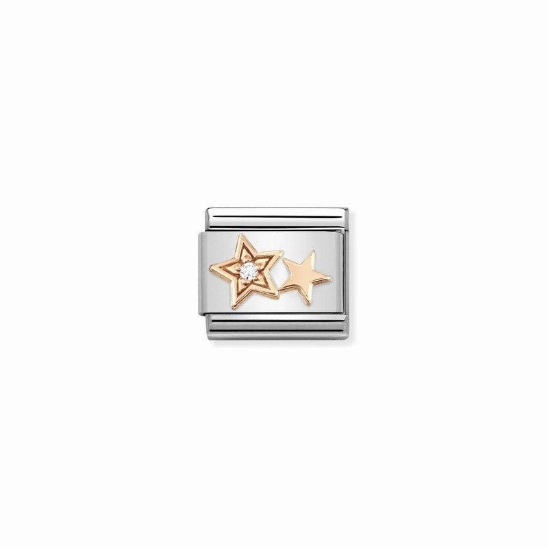 Nomination Composable Link Double Stars, Cubic Zirconia, 9K Rose Gold