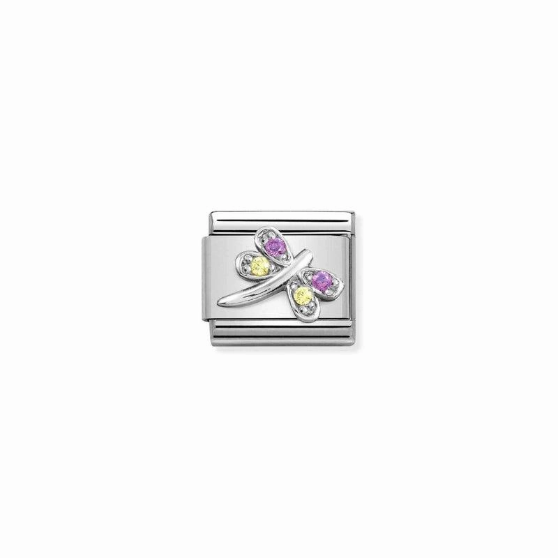 Nomination Composable Link Dragonfly, Pink And Yellow Cubic Zirconia, Silver