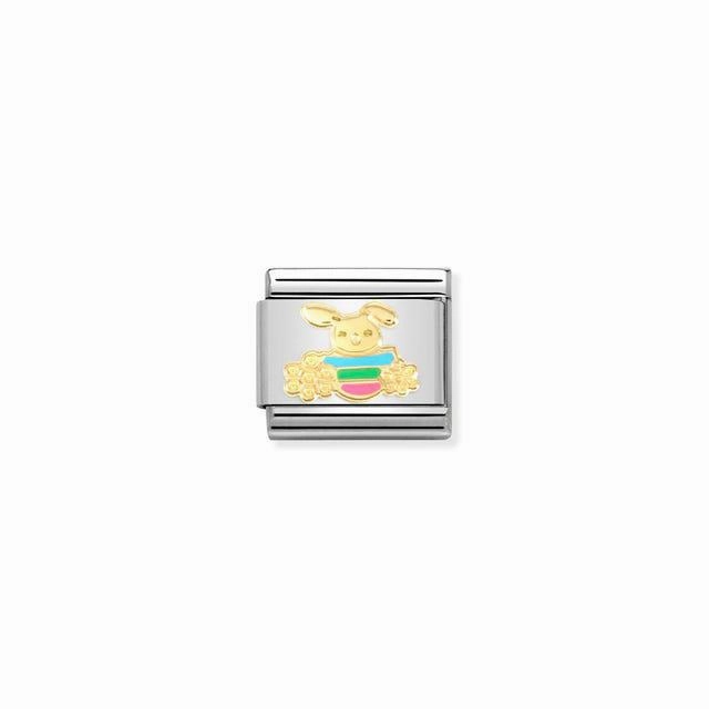 Nomination Composable Link Easter Bunny With Flowers, 18K Gold & Enamel