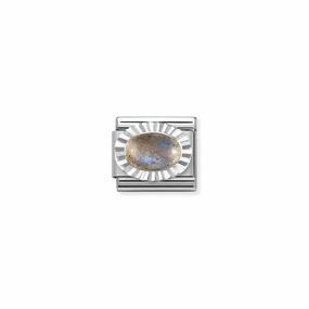 Nomination Composable Link Etched, Oval Labradorite Stone, Silver