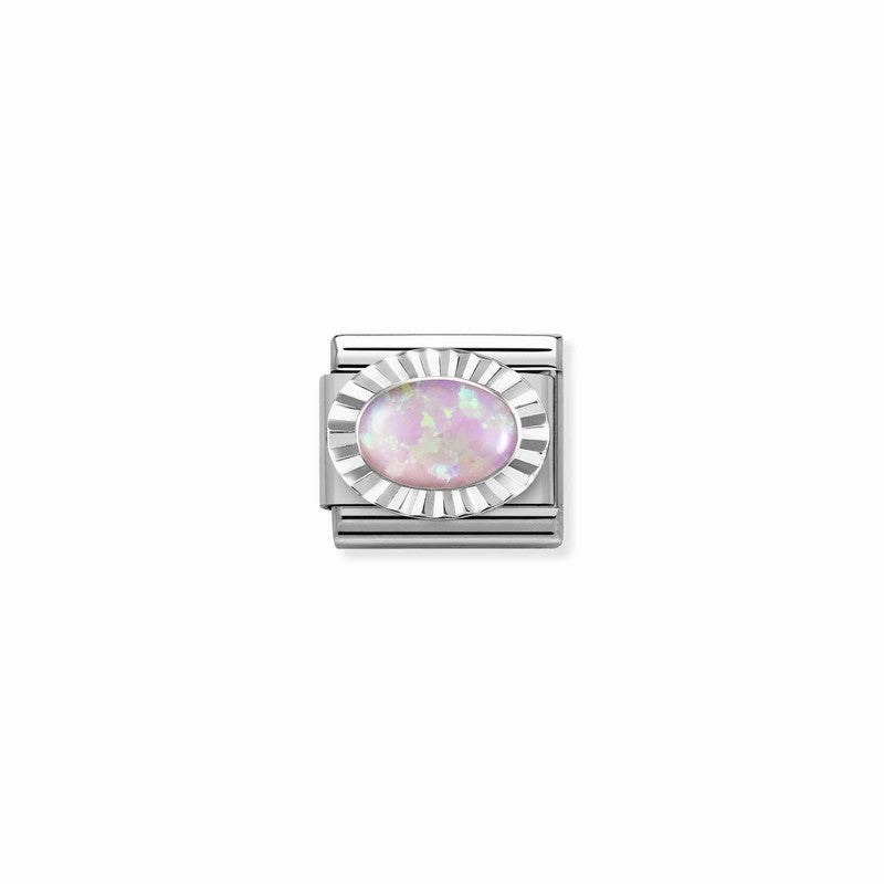 Nomination Composable Link Etched, Oval Pink Opal Stone, Silver