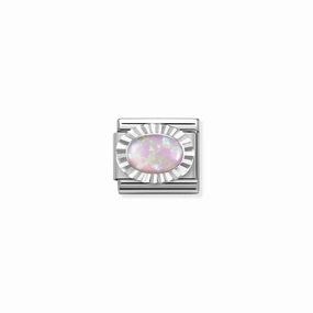 Nomination Composable Link Etched, Oval Pink Opal Stone, Silver