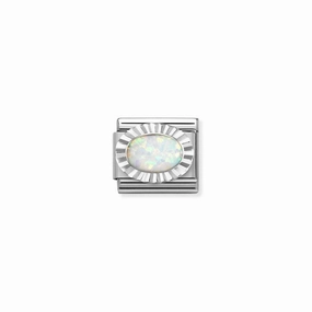 Nomination Composable Link Etched, Oval White Opal Stone, Silver