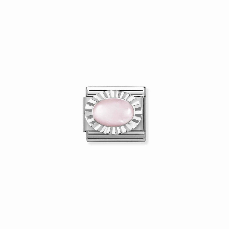 Nomination Composable Link Ethhed, Oval Rose Quartz Stone, Silver