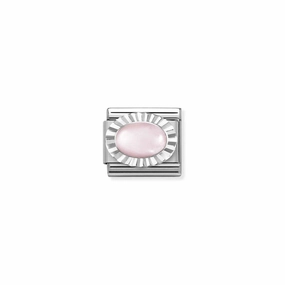 Nomination Composable Link Ethhed, Oval Rose Quartz Stone, Silver