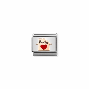 Nomination Composable Link Family Heart House, 9K Rose Gold & Enamel