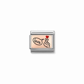 Nomination Composable Link Finger Snap Love, 9K Rose Gold & Enamel