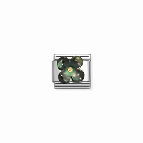 Nomination Composable Link Flower Black Mother of Pearl, Silver