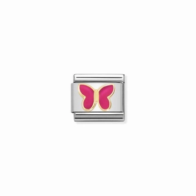 Nomination Composable Link Fuchsia Butterfly, 18K Gold & Enamel