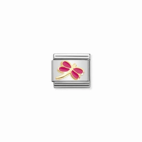Nomination Composable Link Fuchsia Dragonfly, 18K Gold & Enamel