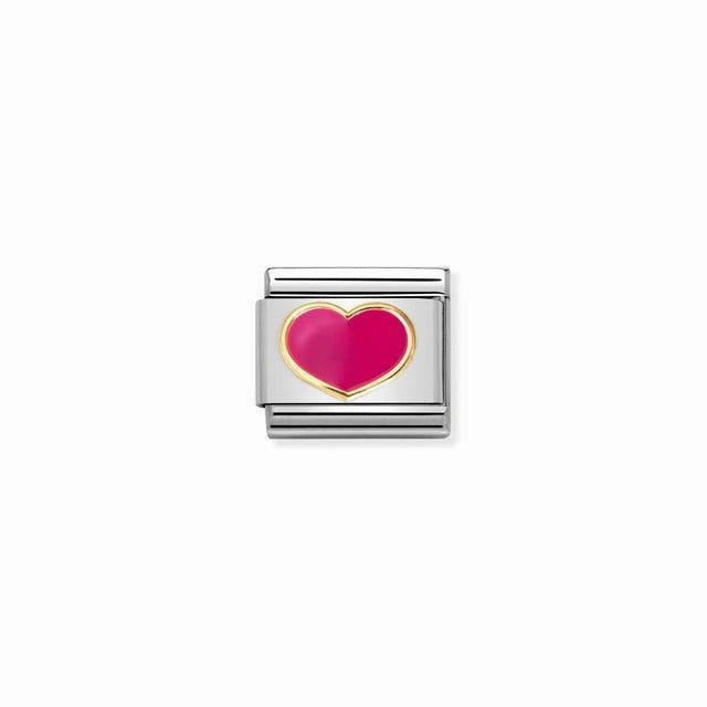 Nomination Composable Link Fuchsia Heart, 18K Gold & Enamel