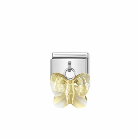 Nomination Composable Link Gold Butterfly Hanging Charm, Crystal, Silver