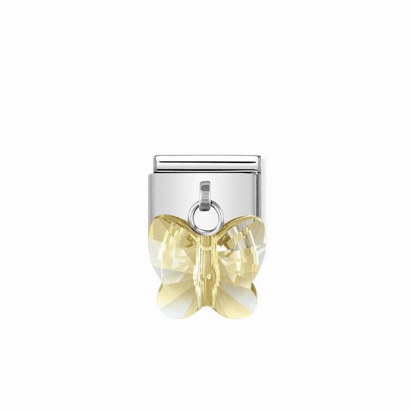 Nomination Composable Link Gold Butterfly Hanging Charm, Crystal, Silver