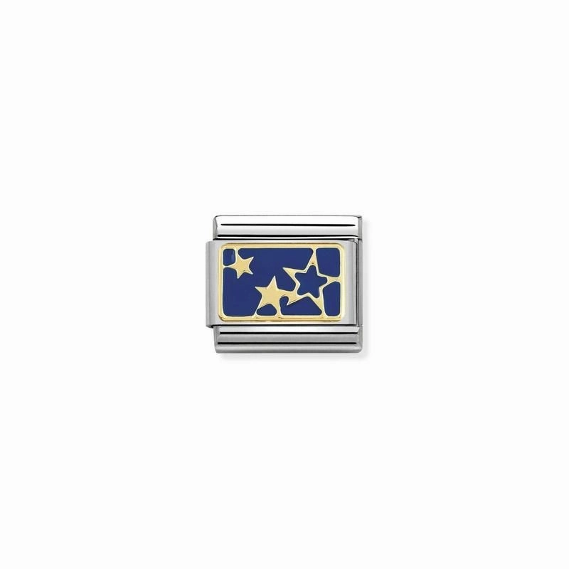 Nomination Composable Link Gold Stars, Blue, 18K Gold & Enamel