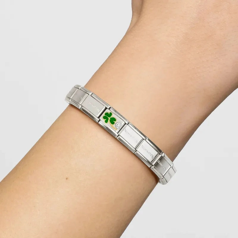 Nomination Composable Link Green Clover, Cubic Zirconia, Silver & Enamel