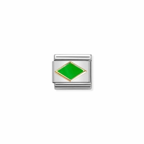 Nomination Composable Link Green Rhombus, 18K Gold & Enamel