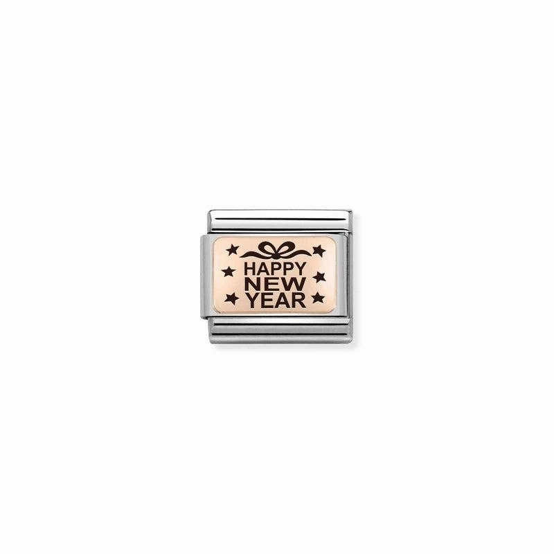 Nomination Composable Link Happy New Year, 9K Rose Gold