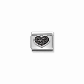 Nomination Composable Link Heart, Black Cubic Zirconia, Silver