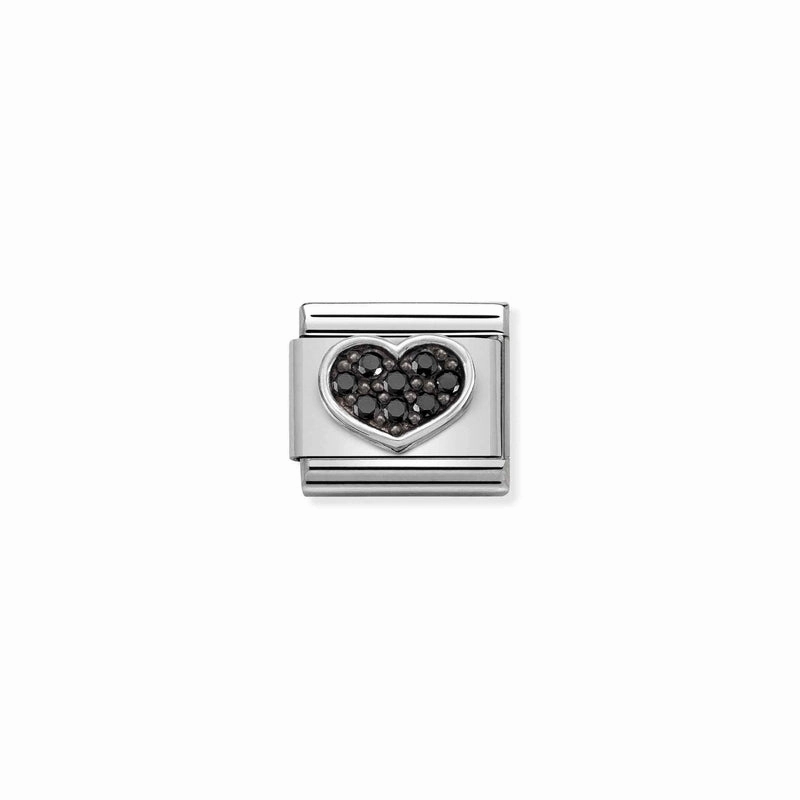 Nomination Composable Link Heart, Black Cubic Zirconia, Silver