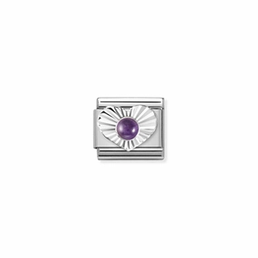 Nomination Composable Link Heart, Etched, Amethyst Stone, Silver