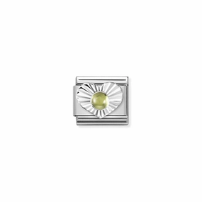 Nomination Composable Link Heart, Etched, Peridot Stone, Silver