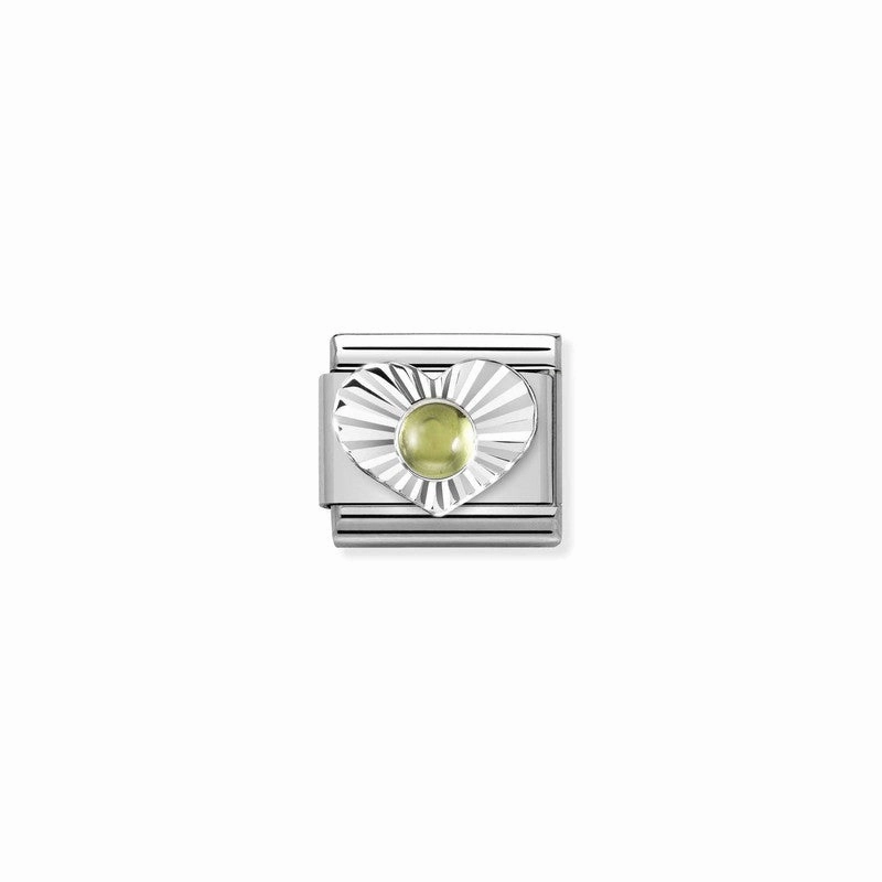 Nomination Composable Link Heart, Etched, Peridot Stone, Silver