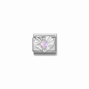 Nomination Composable Link Heart, Etched, Pink Opal Stone, Silver