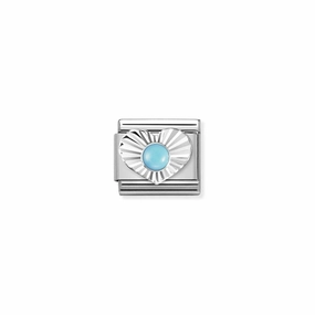 Nomination Composable Link Heart, Etched, Turquoise Stone, Silver