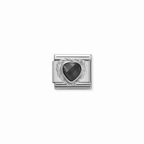 Nomination Composable Link Heart, Faceted Black Cubic Zirconia, Silver
