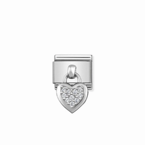 Nomination Composable Link Heart Hanging Charm, Cubic Zirconia, Silver