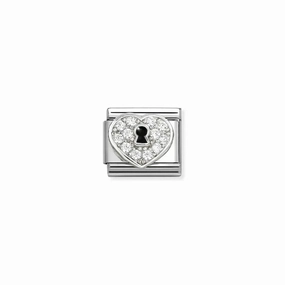 Nomination Composable Link Heart Keyhole with Cubic Zirconia, Silver