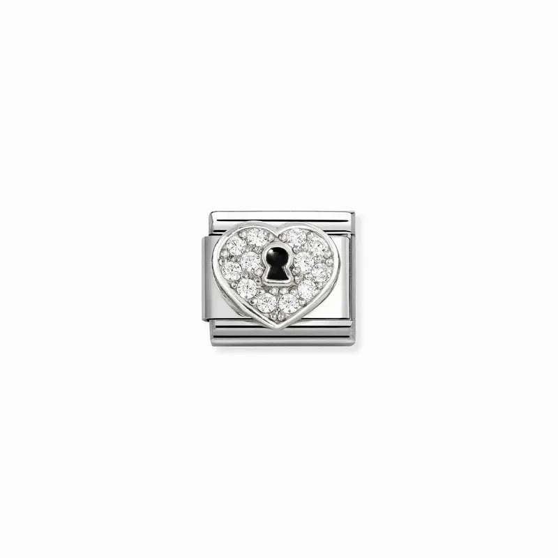 Nomination Composable Link Heart Keyhole with Cubic Zirconia, Silver