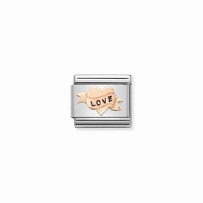 Nomination Composable Link Heart, Love, 9K Rose Gold & Enamel