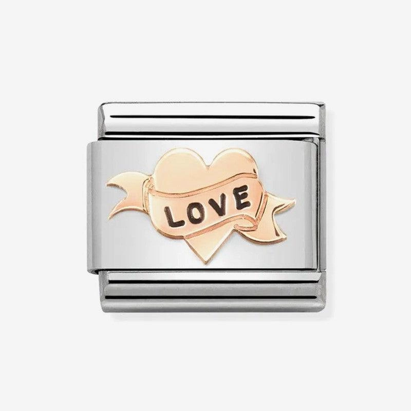 Nomination Composable Link Heart, Love, 9K Rose Gold & Enamel