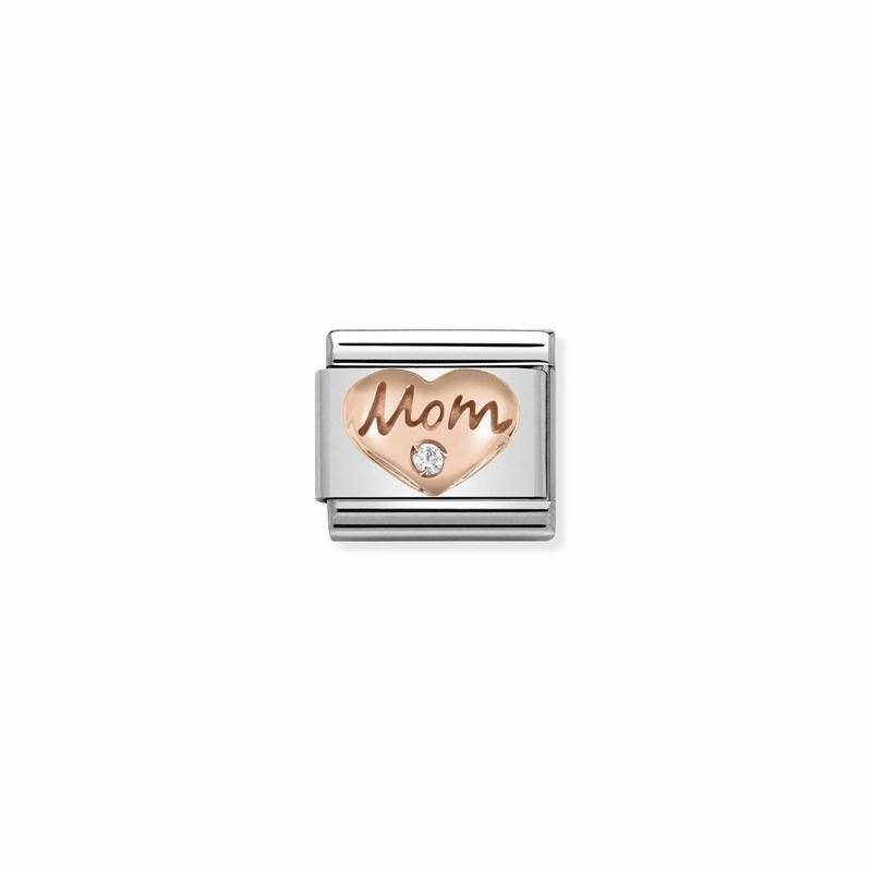 Nomination Composable Link Heart, Mom, Cubic Zirconia, 9K Rose Gold
