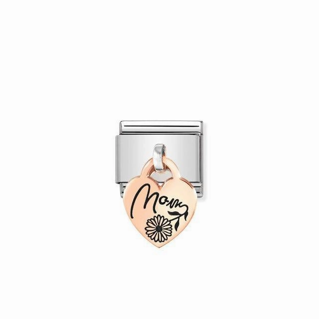 Nomination Composable Link Heart, Mom Hanging Charm, 9K Rose Gold