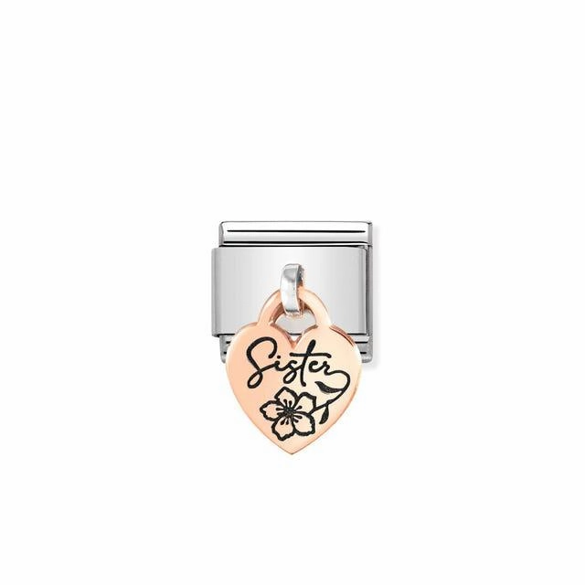 Nomination Composable Link Heart, Sister Hanging Charm, 9K Rose Gold