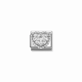 Nomination Composable Link Heart White Cubic Zirconia, Silver