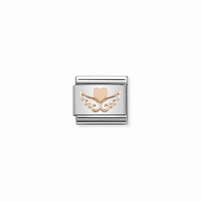 Nomination Composable Link Heart With Angel Wings, 9K Rose Gold
