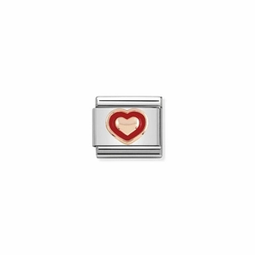 Nomination Composable Link Heart With Border, 9K Rose Gold & Enamel