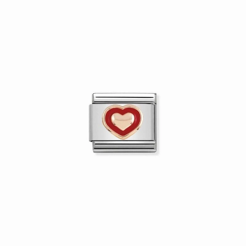Nomination Composable Link Heart With Border, 9K Rose Gold & Enamel