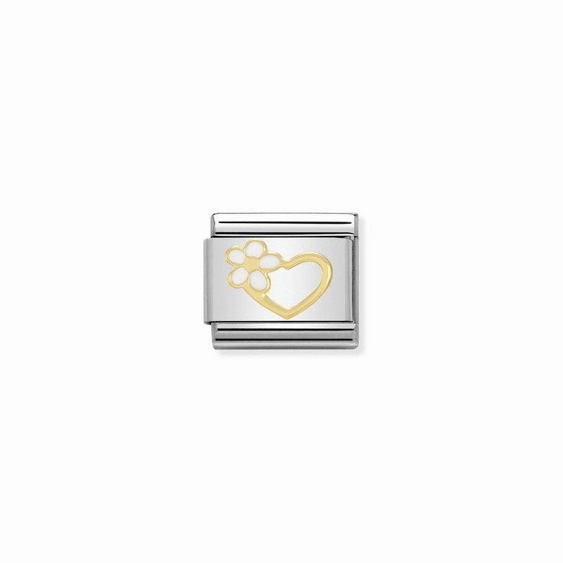 Nomination Composable Link Heart With Flower, 18K Gold & Enamel
