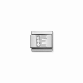 Nomination Composable Link Letter E, Cubic Zirconia, Silver