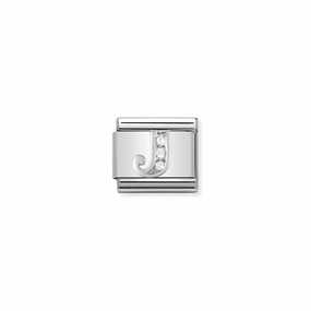 Nomination Composable Link Letter J, Cubic Zirconia, Silver