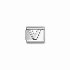 Nomination Composable Link Letter V, Silver